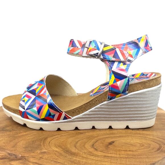Zapato Wedge Heeled Sandals Colorful Kaleidoscope Women's 6 6.5 Metallic Leather - Picture 4 of 8